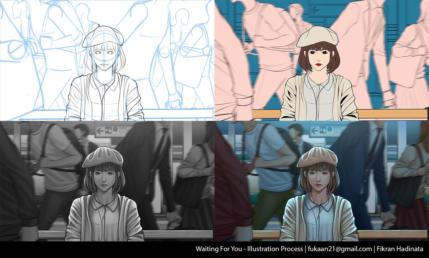 Waiting For You - Illustration Process